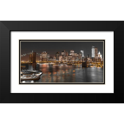 Brooklyn Bridge with Manhattan skyline, New York Black Modern Wood Framed Art Print with Double Matting by Frank, Assaf