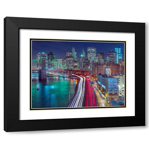 Streets of Manhattan city Black Modern Wood Framed Art Print with Double Matting by Frank, Assaf
