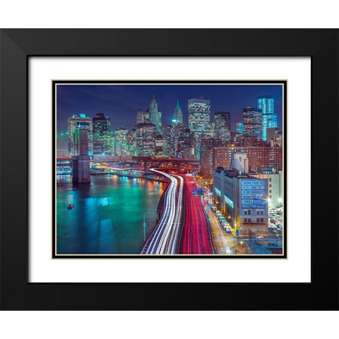 Streets of Manhattan city Black Modern Wood Framed Art Print with Double Matting by Frank, Assaf
