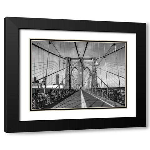 Pedestrian walkway on Brooklyn bridge, New York Black Modern Wood Framed Art Print with Double Matting by Frank, Assaf