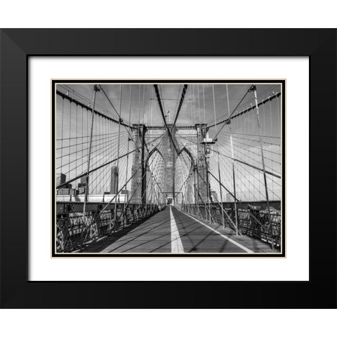 Pedestrian walkway on Brooklyn bridge, New York Black Modern Wood Framed Art Print with Double Matting by Frank, Assaf