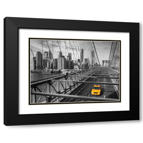 Cab on Brooklyn Bridge, Manhattan, New York Black Modern Wood Framed Art Print with Double Matting by Frank, Assaf