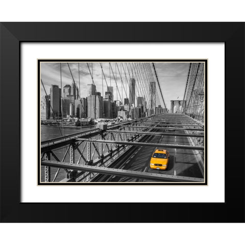 Cab on Brooklyn Bridge, Manhattan, New York Black Modern Wood Framed Art Print with Double Matting by Frank, Assaf