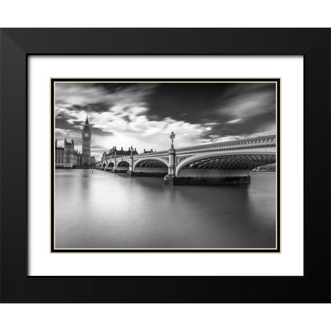 Westminster bridge with Big Ben, London, UK Black Modern Wood Framed Art Print with Double Matting by Frank, Assaf
