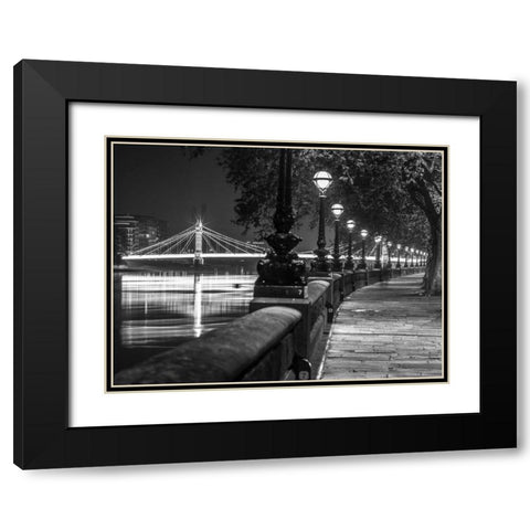 London Riverside Promenade with Albert Bridge Black Modern Wood Framed Art Print with Double Matting by Frank, Assaf