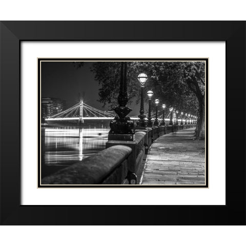London Riverside Promenade with Albert Bridge Black Modern Wood Framed Art Print with Double Matting by Frank, Assaf