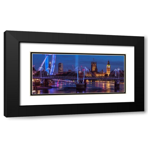 Night view of the London Eye, Golden Jubilee bridge and Westminster, London, UK Black Modern Wood Framed Art Print with Double Matting by Frank, Assaf
