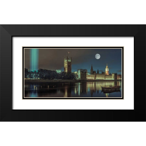 Column of spectra lights with Westminster Abby, London, UK, FTBR-1852 Black Modern Wood Framed Art Print with Double Matting by Frank, Assaf