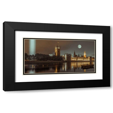 Column of spectra lights with Westminster Abby, London, UK Black Modern Wood Framed Art Print with Double Matting by Frank, Assaf