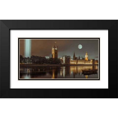 Column of spectra lights with Westminster Abby, London, UK Black Modern Wood Framed Art Print with Double Matting by Frank, Assaf