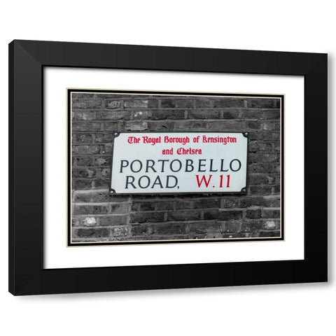 Portobello road sign board on a brick wall, London, UK Black Modern Wood Framed Art Print with Double Matting by Frank, Assaf