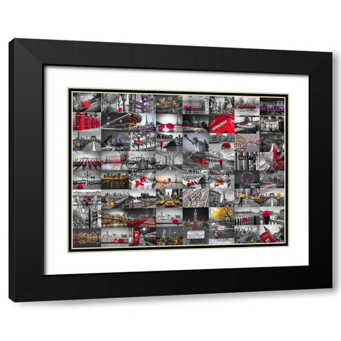 City Collage Black Modern Wood Framed Art Print with Double Matting by Frank, Assaf