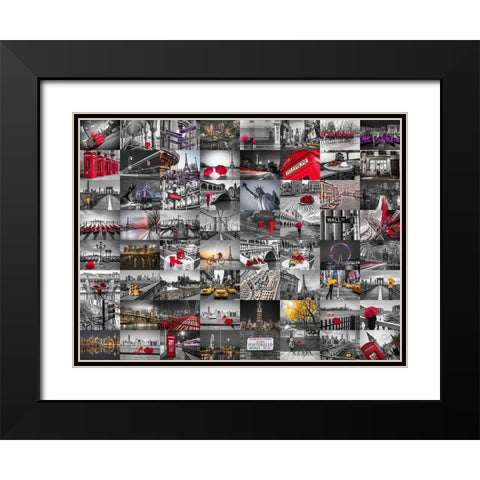 City Collage Black Modern Wood Framed Art Print with Double Matting by Frank, Assaf