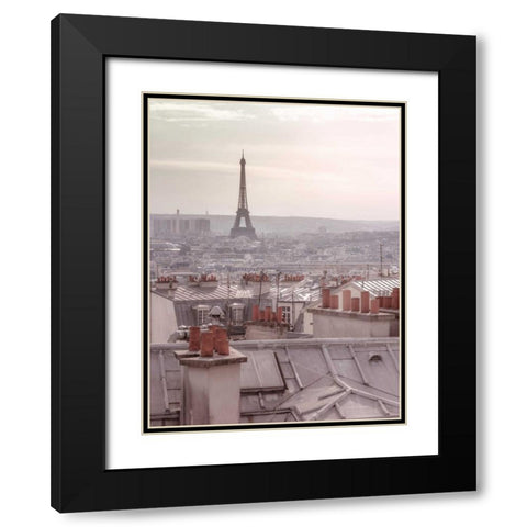Eiffel Tower seen through the window of an apartment in Montmartre, Paris, France Black Modern Wood Framed Art Print with Double Matting by Frank, Assaf