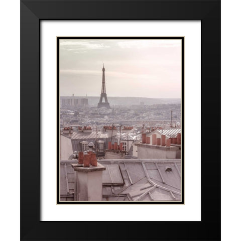 Eiffel Tower seen through the window of an apartment in Montmartre, Paris, France Black Modern Wood Framed Art Print with Double Matting by Frank, Assaf