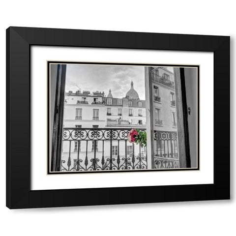 Bunch of flowers on balcony railing in an apartment of Montmartre, Paris, France Black Modern Wood Framed Art Print with Double Matting by Frank, Assaf