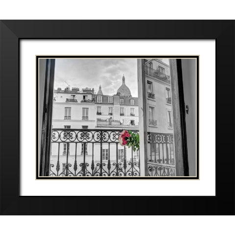 Bunch of flowers on balcony railing in an apartment of Montmartre, Paris, France Black Modern Wood Framed Art Print with Double Matting by Frank, Assaf