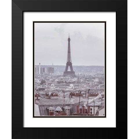 Eiffel Tower seen through the window of an apartment in Montmartre, Paris, France Black Modern Wood Framed Art Print with Double Matting by Frank, Assaf