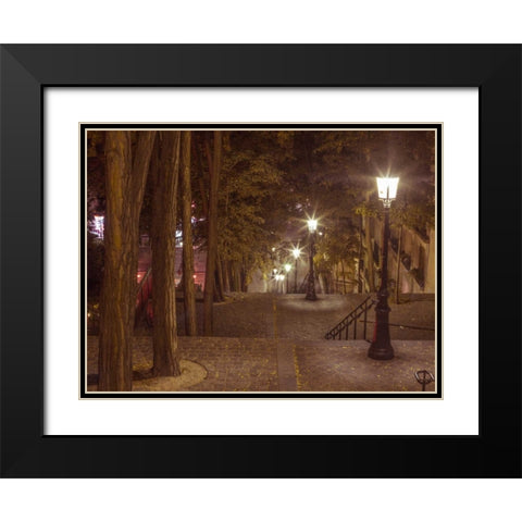 Street lights on steep stairs in city of Montmartre, Paris Black Modern Wood Framed Art Print with Double Matting by Frank, Assaf