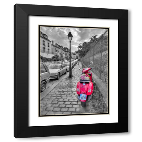 Bunch of Roses on scooter, Paris, France Black Modern Wood Framed Art Print with Double Matting by Frank, Assaf