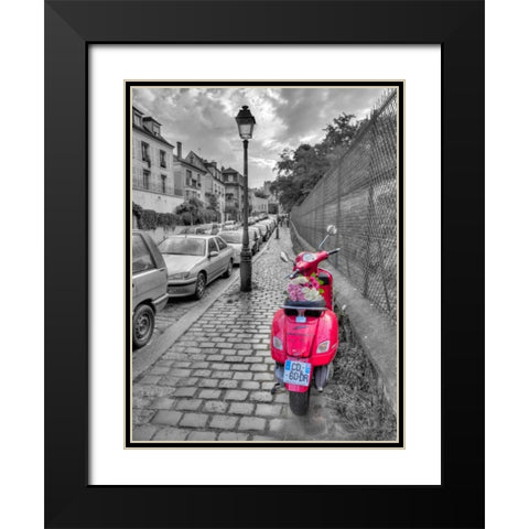 Bunch of Roses on scooter, Paris, France Black Modern Wood Framed Art Print with Double Matting by Frank, Assaf