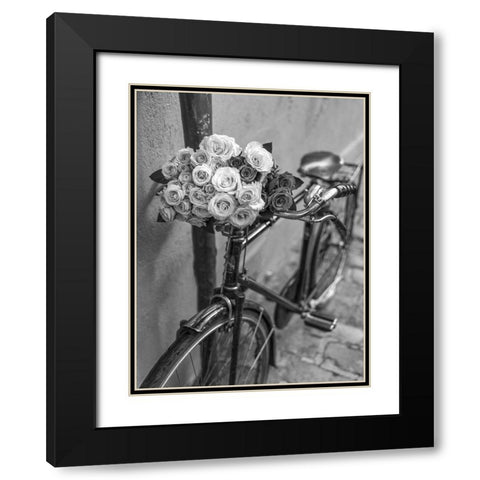 Bunch of Roses on bicycle, Paris, France Black Modern Wood Framed Art Print with Double Matting by Frank, Assaf