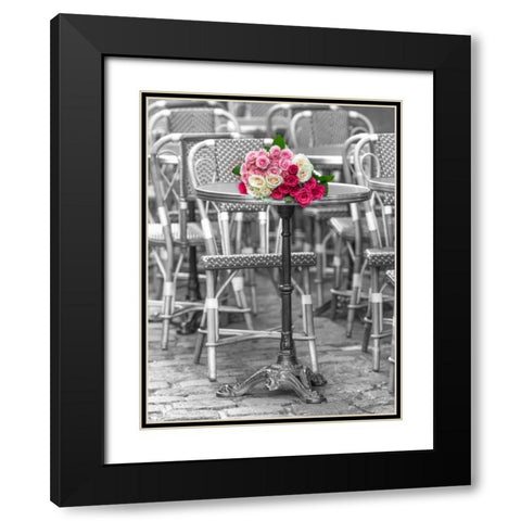 Bunch of Roses on street cafe table in Paris, France Black Modern Wood Framed Art Print with Double Matting by Frank, Assaf