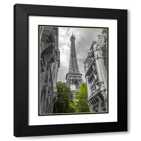 View of Eiffel Tower from a narrow street in Paris, France Black Modern Wood Framed Art Print with Double Matting by Frank, Assaf