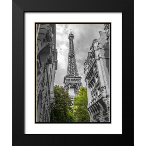 View of Eiffel Tower from a narrow street in Paris, France Black Modern Wood Framed Art Print with Double Matting by Frank, Assaf