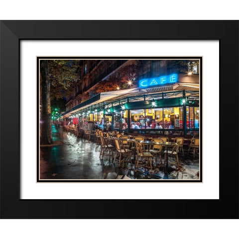 Sidewalk cafe in Paris, France Black Modern Wood Framed Art Print with Double Matting by Frank, Assaf