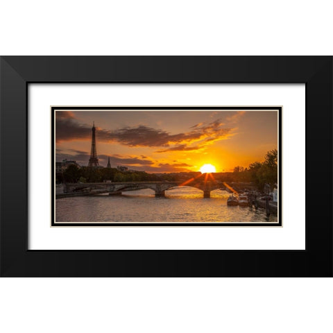 View of the Eiffel Tower with a bridge in the foreground during sunset, Paris, France Black Modern Wood Framed Art Print with Double Matting by Frank, Assaf