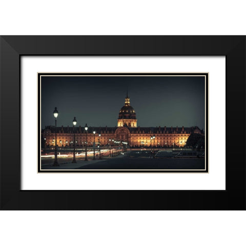 Evening view of famous Les Invalides with golden dome, Paris, France Black Modern Wood Framed Art Print with Double Matting by Frank, Assaf