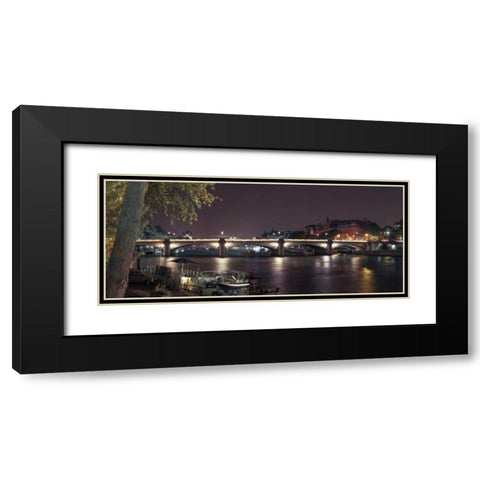Evening shot of Bridge over river Seine, Paris, France Black Modern Wood Framed Art Print with Double Matting by Frank, Assaf