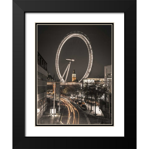 Night shot of London street with Millennium wheel in background Black Modern Wood Framed Art Print with Double Matting by Frank, Assaf