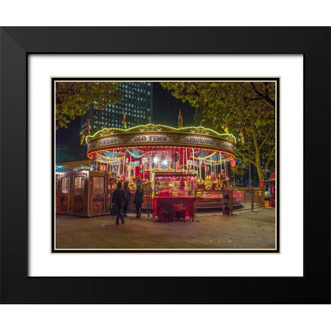 Spinning carousel at night in garden, London, UK Black Modern Wood Framed Art Print with Double Matting by Frank, Assaf
