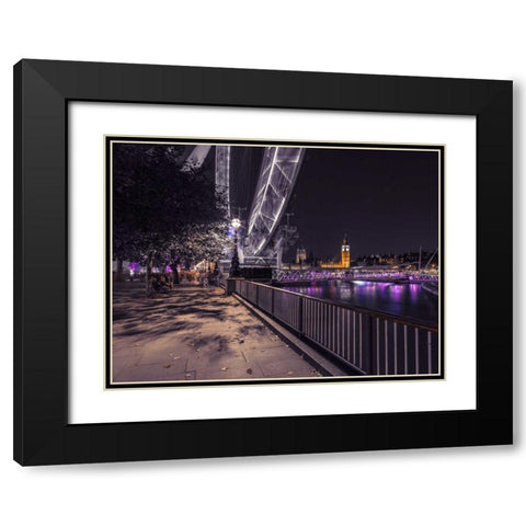 River Thames and the Millenium Wheel from promenade, London, UK Black Modern Wood Framed Art Print with Double Matting by Frank, Assaf