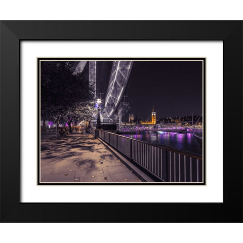 River Thames and the Millenium Wheel from promenade, London, UK Black Modern Wood Framed Art Print with Double Matting by Frank, Assaf