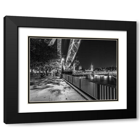 River Thames and the Millenium Wheel from promenade, London, UK Black Modern Wood Framed Art Print with Double Matting by Frank, Assaf