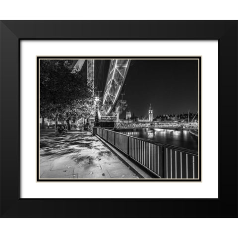 River Thames and the Millenium Wheel from promenade, London, UK Black Modern Wood Framed Art Print with Double Matting by Frank, Assaf