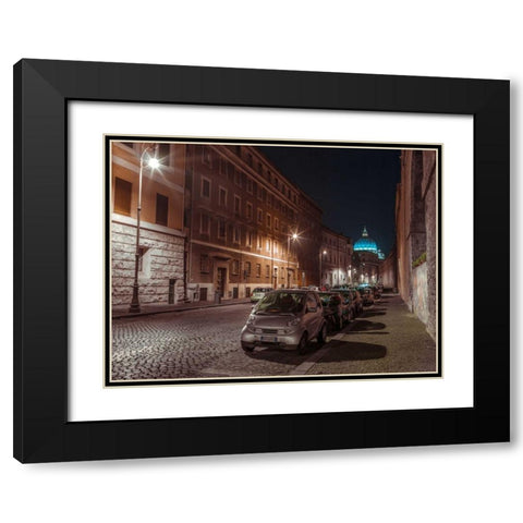 Vehicles parked on narrow city streets of Rome, Italy Black Modern Wood Framed Art Print with Double Matting by Frank, Assaf
