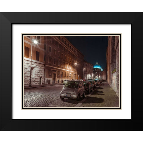 Vehicles parked on narrow city streets of Rome, Italy Black Modern Wood Framed Art Print with Double Matting by Frank, Assaf