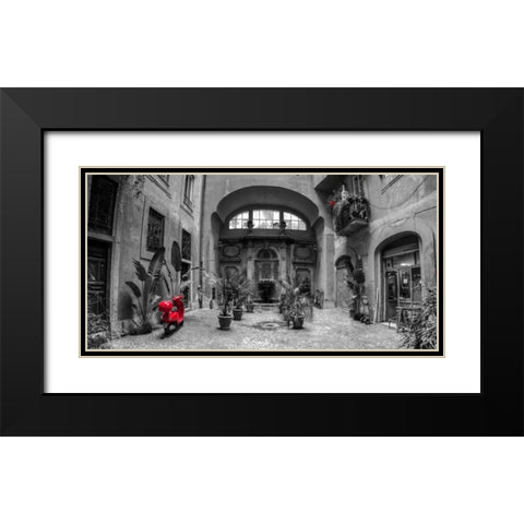 Old Fashioned house with potted plants and scooter, Rome, Italy Black Modern Wood Framed Art Print with Double Matting by Frank, Assaf