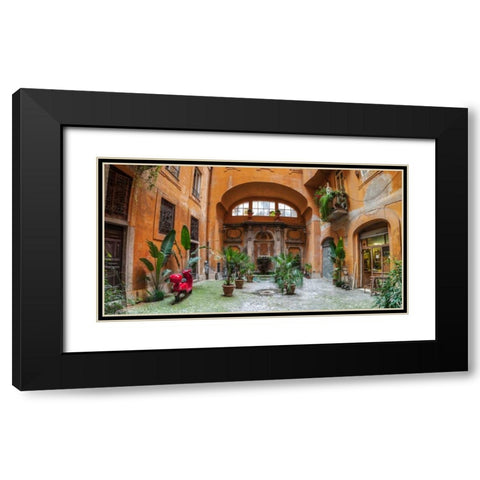Old Fashioned house with potted plants and scooter, Rome, Italy Black Modern Wood Framed Art Print with Double Matting by Frank, Assaf
