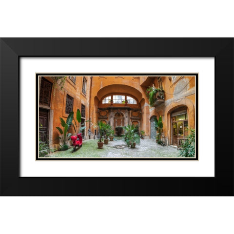 Old Fashioned house with potted plants and scooter, Rome, Italy Black Modern Wood Framed Art Print with Double Matting by Frank, Assaf