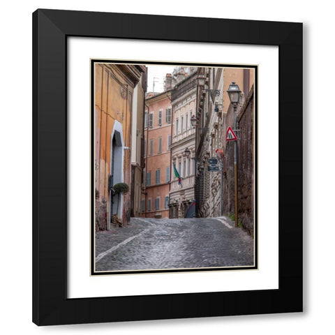 Narrow street through old buildings in Rome, Italy Black Modern Wood Framed Art Print with Double Matting by Frank, Assaf