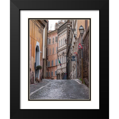 Narrow street through old buildings in Rome, Italy Black Modern Wood Framed Art Print with Double Matting by Frank, Assaf