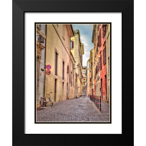 Narrow street through old buildings in Rome, Italy Black Modern Wood Framed Art Print with Double Matting by Frank, Assaf