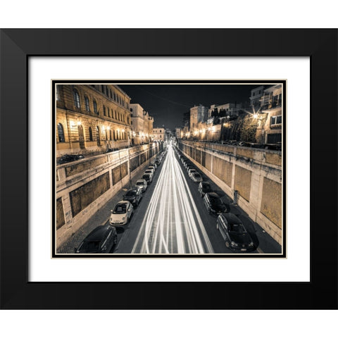 Strip Lights on road, Rome, Italy Black Modern Wood Framed Art Print with Double Matting by Frank, Assaf