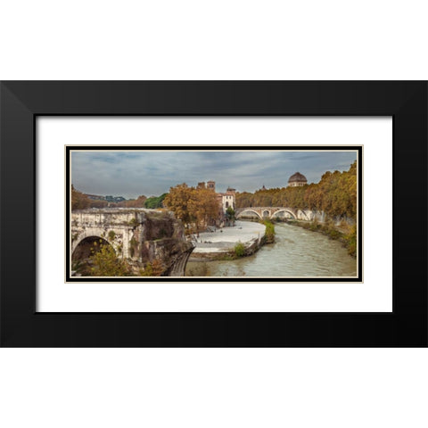 Tiber river through the city of Rome, Italy Black Modern Wood Framed Art Print with Double Matting by Frank, Assaf