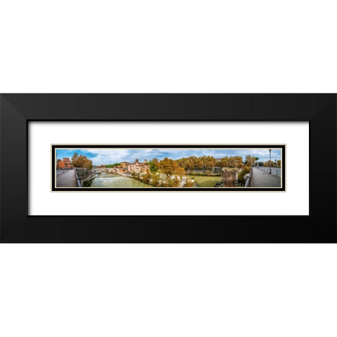 Tiber river through the city of Rome, Italy Black Modern Wood Framed Art Print with Double Matting by Frank, Assaf